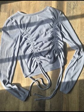 Active USA Lavender Long-Sleeve Ruched Drawstring Crop Top